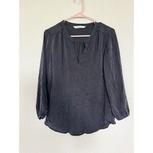 Trina Turk Womens Silk Split Neck Blouse Size M Boho Chic Minimalist Preppy Top